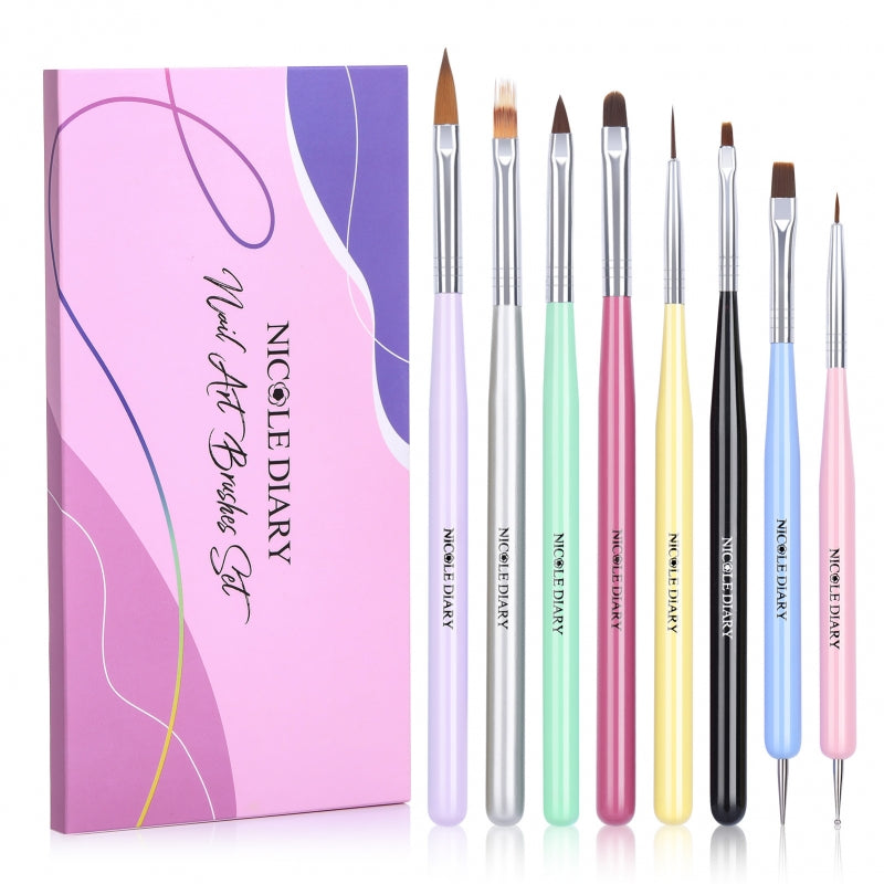 Nail Art Brushes Set (8pcs/set) PolyGel Nails UK