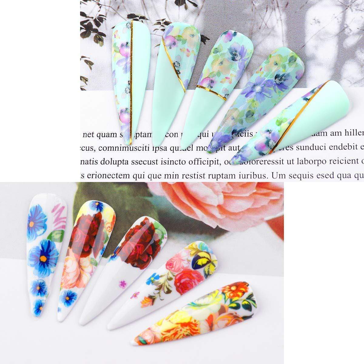 Nail Art Foil Glue with FLOWER FOIL Stickers Set