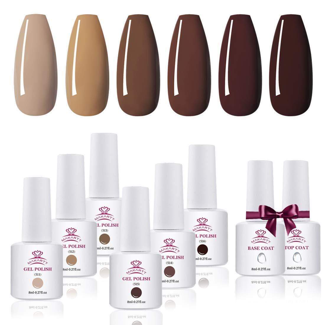 "Classic Browns" 6-Colour Gel Polish Set (FREE Base & Top Coat)