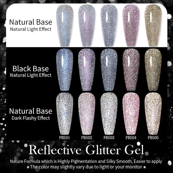 "Metallics" Reflective Glitter Gel polish (5 colours)