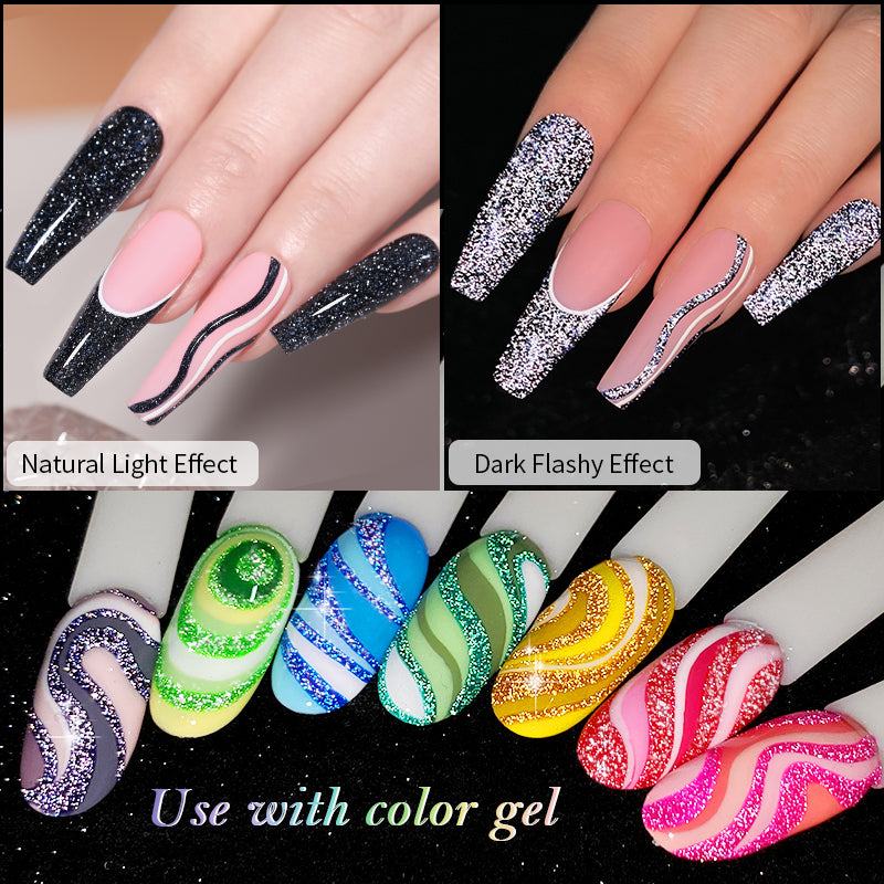 Nail Art Liner Gels - "Colourful" REFLECTIVE GLITTER range