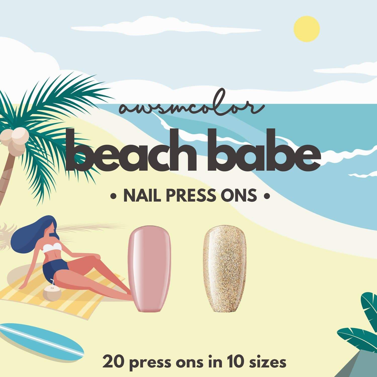 Beach Babe Press Ons (Short) - Nude & Bronze Set