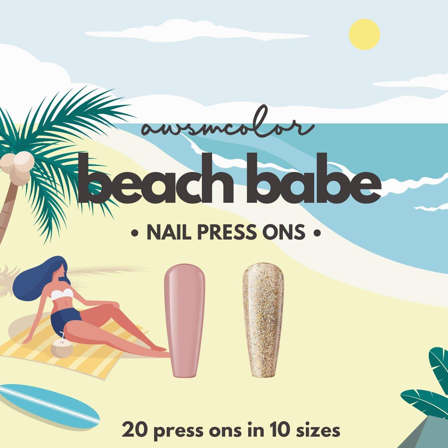 Beach Babe Press Ons (Medium) - Nude & Bronze Set