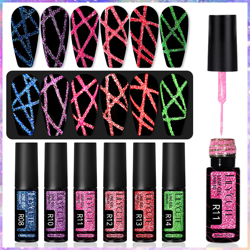 Nail Art Liner Gels - "Colourful" REFLECTIVE GLITTER range