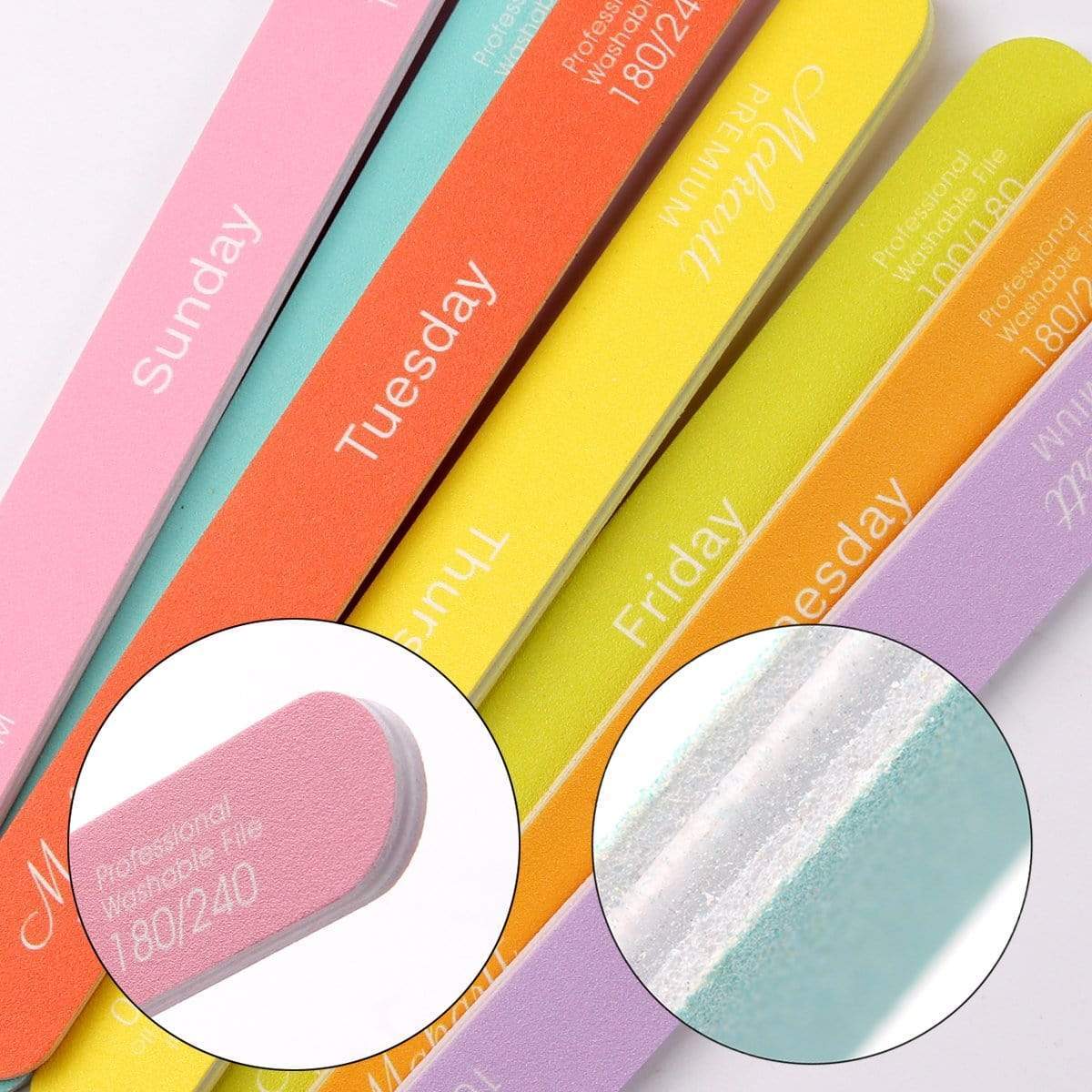 Pastel Nail File Set - 100/180/240 Grit (x7)