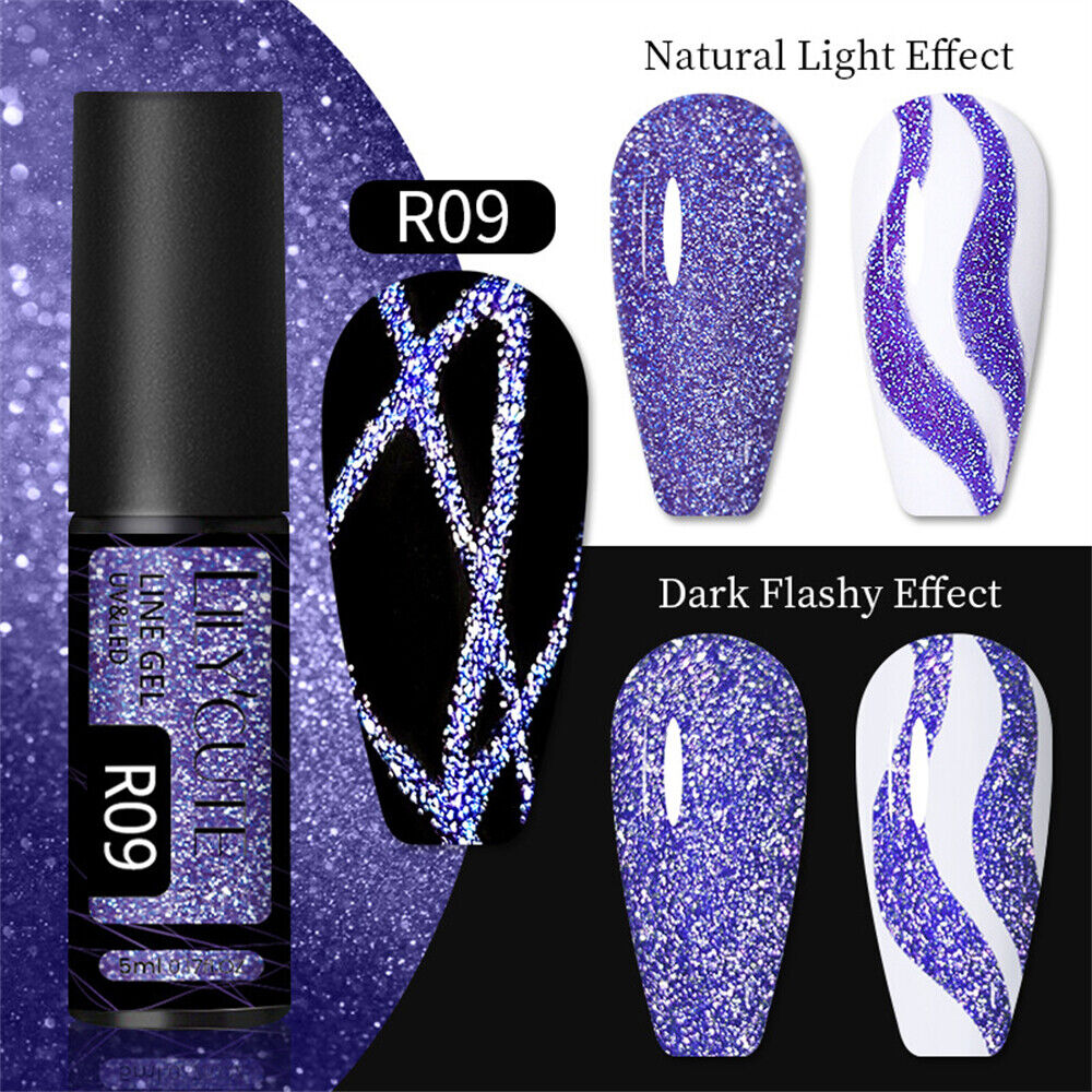 Nail Art Liner Gels - "Colourful" REFLECTIVE GLITTER range