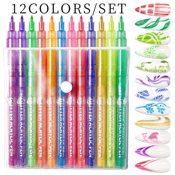 Nail Art Graffiti Brush Pens Set – GLITTER series (12pc)